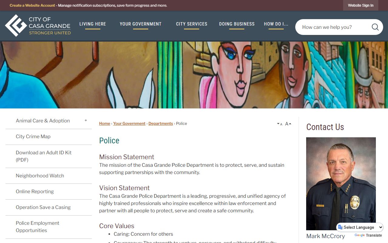 Casa Grande Police Department records and contact page