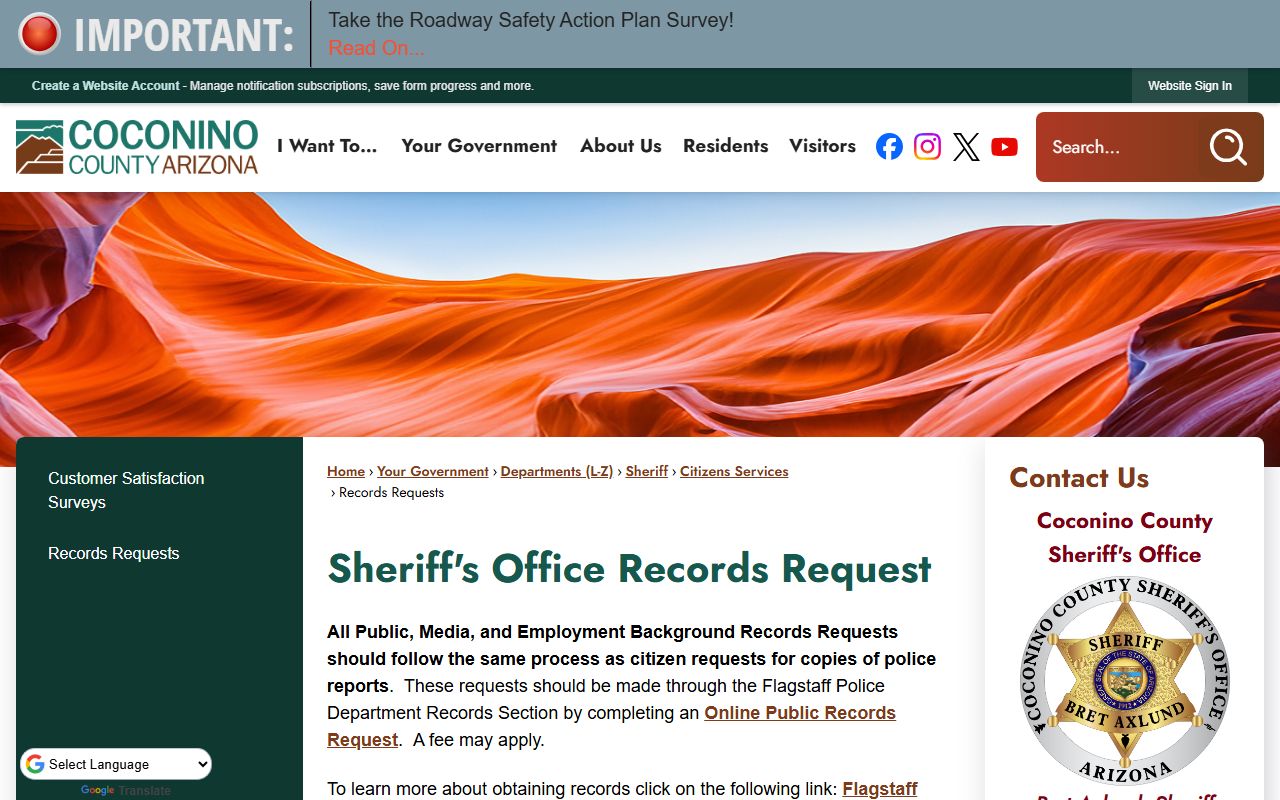 Coconino County records requests information page