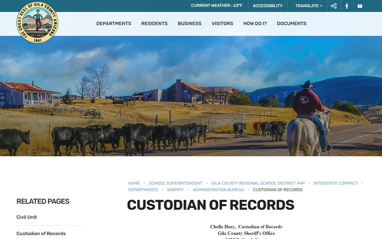 Gila County Sheriff Records Division page